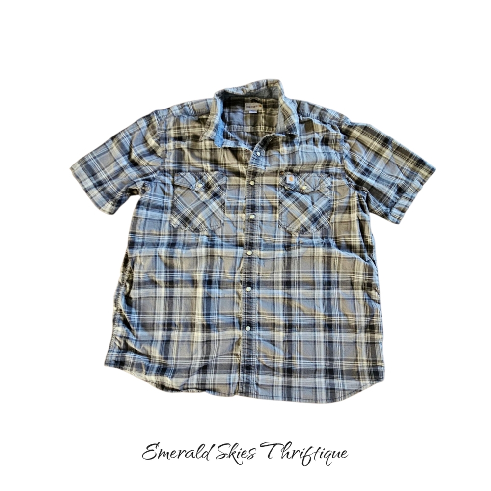 Carhartt‎ Pearl Snap Short Sleeve Shirt Men's XL Plaid